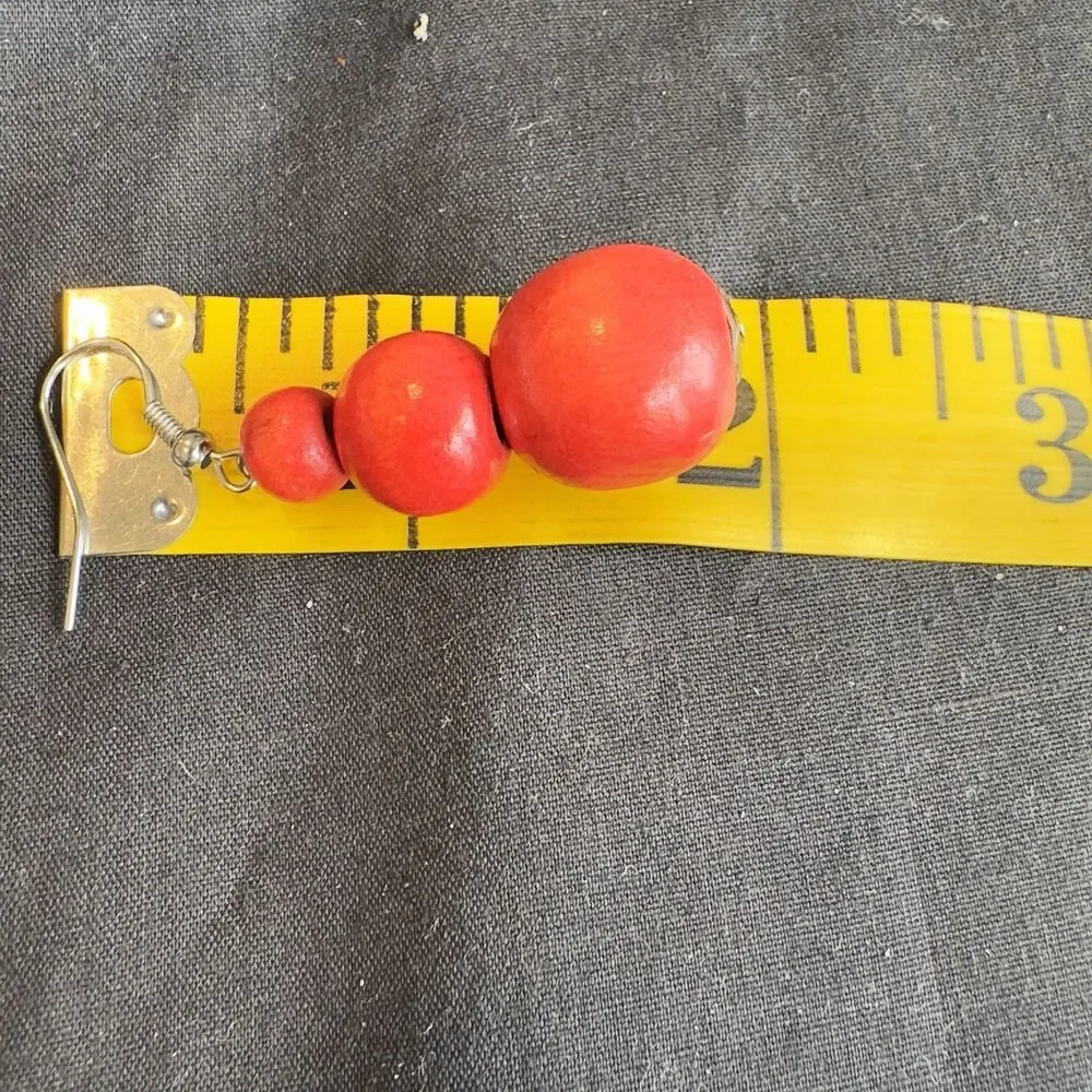 Necklace w Matching Earrings Fashion Set Statement Chunky Red Light Wooden Bead
